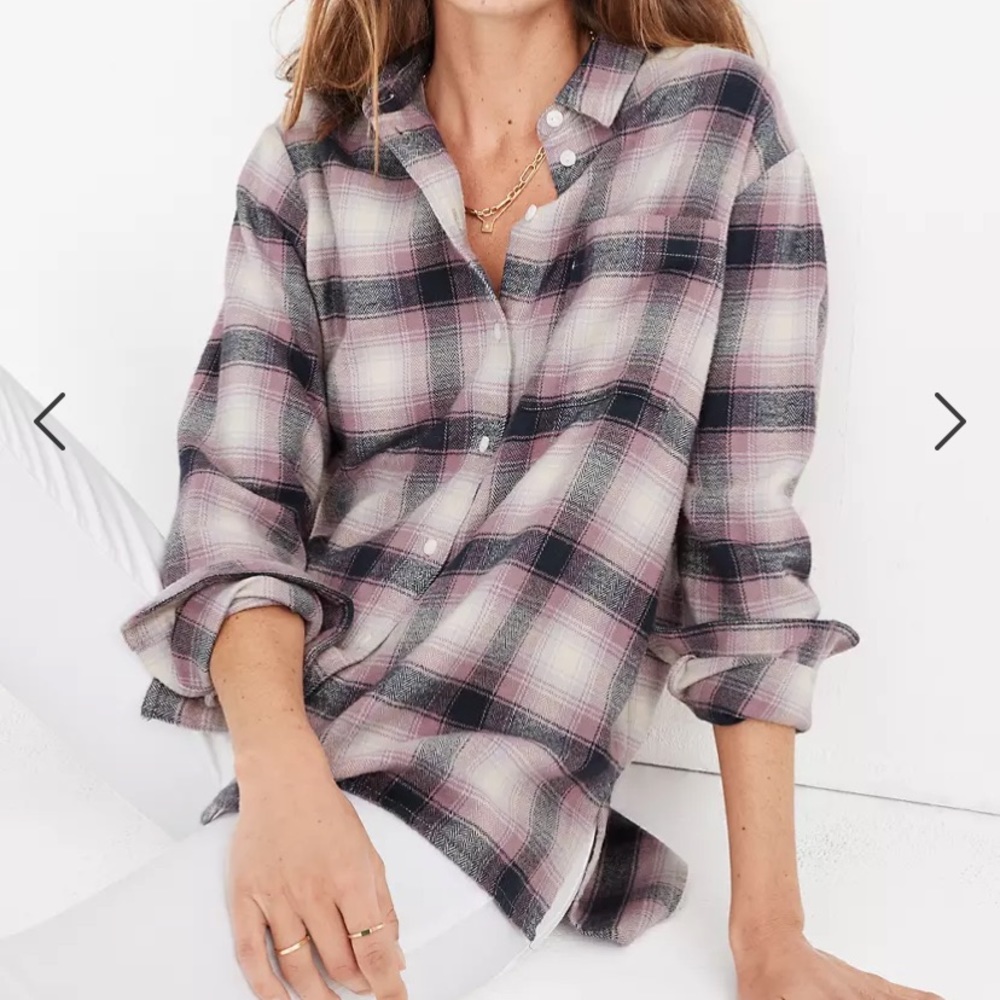 Madewell Flannel Oversized Ex Boyfriend Shirt in Lenore Plaid (Large)